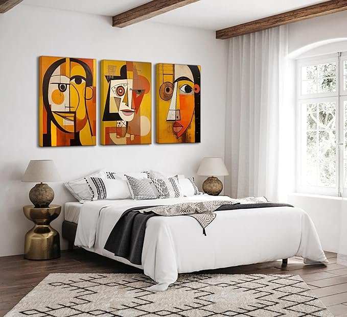 3 Pcs Modern Abstract Portrait Canvas Wall Art Vintage Neutral Geometry Orange Contemporary Aesthetics Painting Picture Wall Decor Poster Print Artwork for Bedroom Living Room Office Bathroom