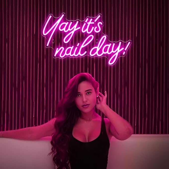 Kavaas Yay It's Nail Day Neon Sign - Neon Sign for Salon Bar, Beauty Room, Bedroom - Great Gift for Nail Tech Girls, Christmas, Birthday