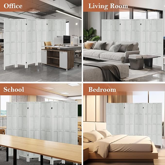 Classic 6 Panel Room Divider and Folding Privacy Screen, 5.6Ft Wood Room Divider Wall, Partition Screen Divider for Room Separation for Bedroom, Home Office, Dressing Room, White