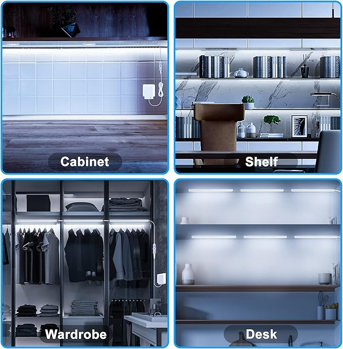 Maylit Under Cabinet Lights Plug in, 3 Pcs 12 Inch Ultra Thin Under Cabinet Lighting, Super Bright Daylight White Under Counter Lights for Kitchen, Dimmable Light for Cabinet, Counter, Workbench, Desk