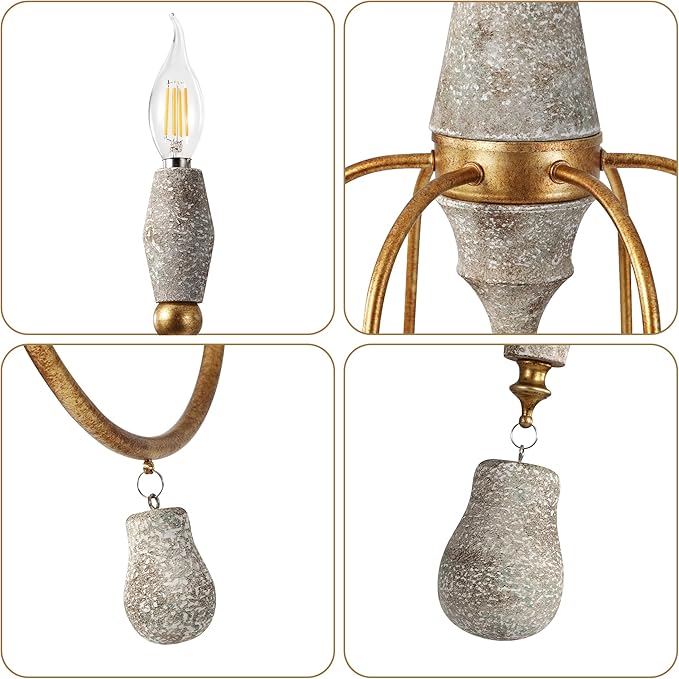 28.5" French Country Chandelier, 6-Light Farmhouse Dining Room Light Fixtures Over Table, Vintage Antique Wood Chandelier for Bedroom Kitchen Island Entryway Living Room Office