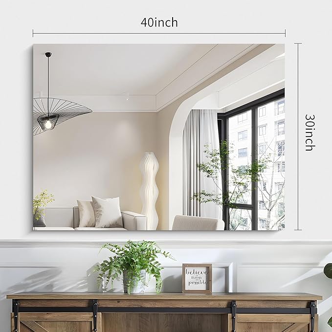 KOCUUY Frameless Mirror, 30"x40" Bathroom Mirror for Over Sink, Unframed Vanity Mirror, Large Rectangle Mirror for Wall, Upgraded Shatterproof, Wall Mirror for Bathroom, Bedroom, Living Room, Entryway