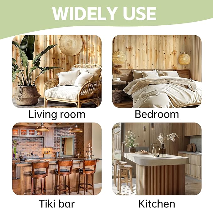 Bamboo Wall Panels for Interior Wall Decor(48" H x 96" L) Natural Wainscoting Panels Wall Paneling for Living Room Decor, Tiki Bar,Kitchen,Ceiling Tiles, Pole Wrap Wood Roll,Wall Decor for Bedroom