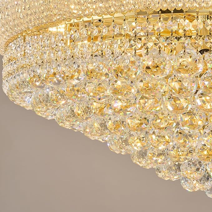 31 Lights Gold Finish Large Empire Crystal Chandelier - Three-Tier, High Ceiling Chandelier Light fixtures for Foyer Staircase Living Room Entryway (Dia 32'')