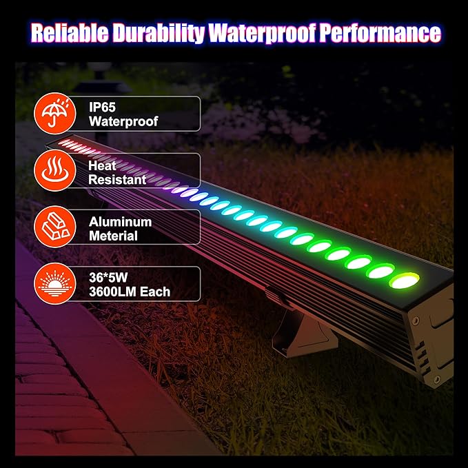 Smart Wall Washer Light Dimmable APP Control, 180W RGBCW Color Changing Linear LED Light Bar with RF Remote Control, Group Function, Timing, Perfect for Outdoor & Indoor Lighting Projects