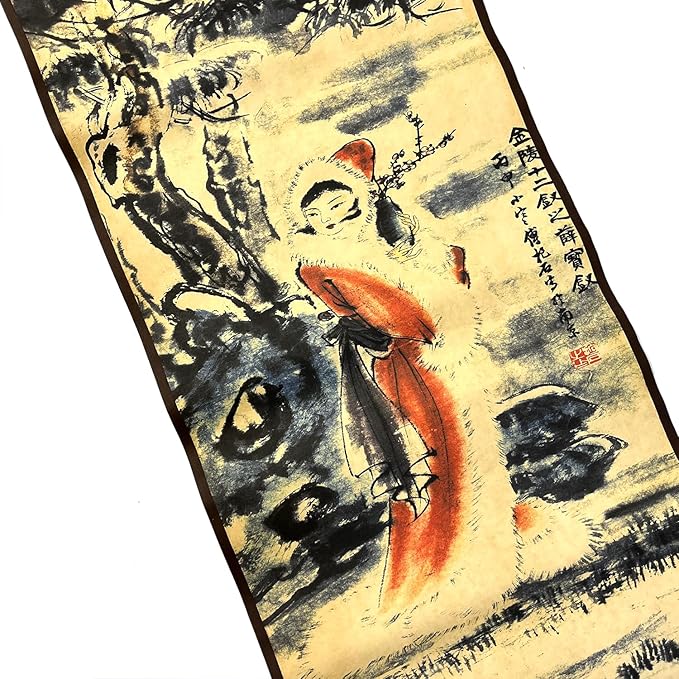 CIFIBIFUN Wall Asia Art Prints Posters Painting Chinese Vintage Style,4 Panels Scroll,Large Home Walls Dream of the Red Chamber (Light Old Aging Paper, a four beauty)