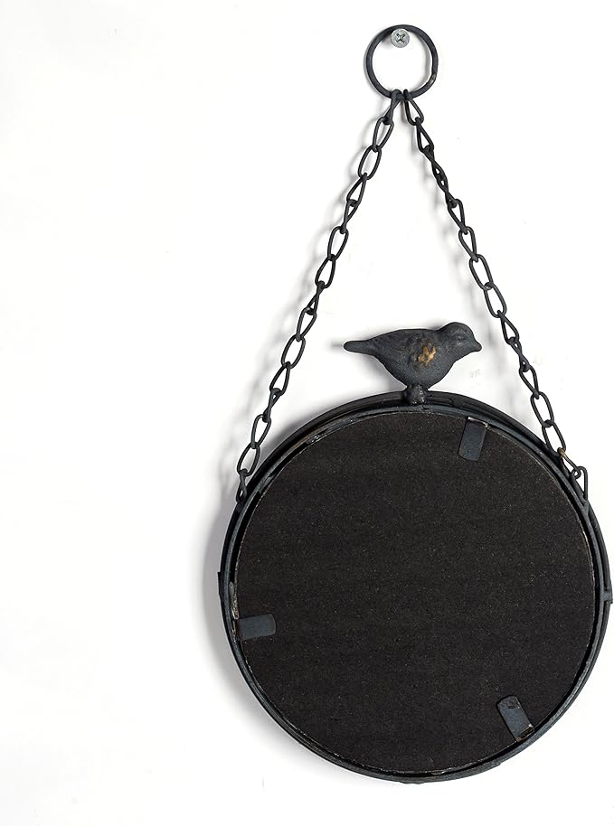 NIKKY HOME Shabby Chic Small Wall Mirrors Decor Decorative Metal Framed Hanging Round Mirror Vintage Rustic with Sparrow for Bathroom Living Room Office, Antiqued Black