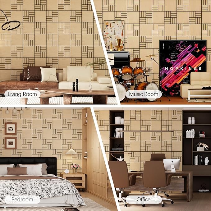 4 Packs Acoustic Wall Panels - Self-Adhesive 3D Wood Slat Wall Panel- Peel and Stick Sound Absorbing Panels for Noise Reducing - Feature Wall Decor for Home & Office