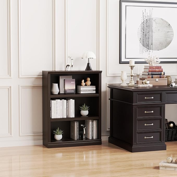 43 in Tall Bookcase, 3-Tier Bookshelf Open Storage, 33 inch Wide Floor Standing Indoor Furniture, Book Cases for Home School Library Office Bedroom Kids, Dark Cherry 3 Tiers