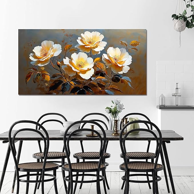 Canvas Wall Art Decor Wall Art Picture for Living Room Canvas Art Wall Decor Vintage Botanical Wall Art Prints Artwork for Walls Warm Flowers Wall Art Decorations Bedroom Office Home Decor 20" X 40"