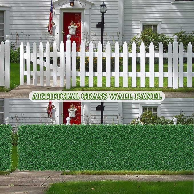 BonBloom's Artificial Grass Wall, 10" X 10" Set of 24(16.8 sqft), UV Protected for Indoor Outdoor Use, Realistic Greenery Wall Decor for Privacy Fences, Garden Walls, and Party Backdrops.