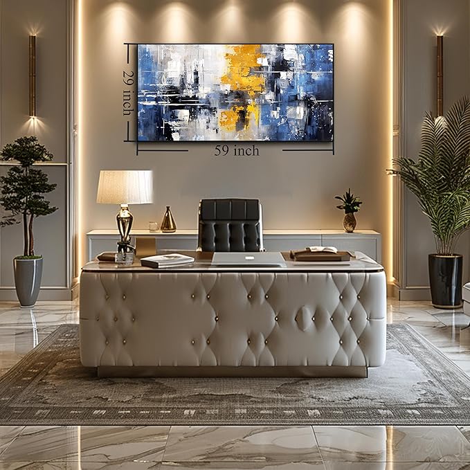 Abstract Paintings Canvas Wall Art - Blue Pictures Wall Decor - Framed Wall Art for Living Room Ready to Hang Size 29" x 59"