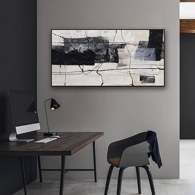 Black And White Abstract Wall Art Small Size Framed Home Artwork Decor Modern Minimalist Canvas Painting Living Room Decor For Bedroom Office Wall Decor 20"X40"