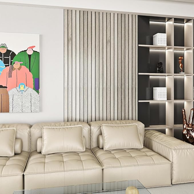 Livelynine Wood Slat Wallpaper Peel and Stick Accent Wall 15.8x78.8 Wooden Slats Wallpaper Self Adhesive Slat Wall Paneling Stick on Wallpaper Removable Wood Look Contact Paper Waterproof Vinyl Panels