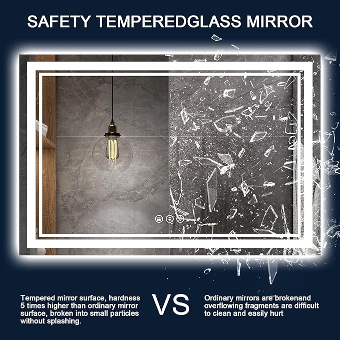 77x36 Inch LED Bathroom Mirror with Lights, Backlit and Front Lighted Bathroom Mirrors for Wall, Anti-Fog Dimmable Memory Shatterproof LED Vanity Mirror for Bathroom