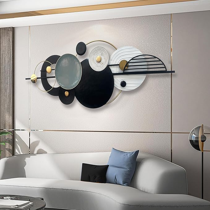 Metal Wall Art Modern Geometry Wall Decor 59"L X22" W Large Black Abstract Wall Sculptures,Wall Decor for Living Room, Office, Home, Bedroom, Kitchen, Bathroom Wall Décor