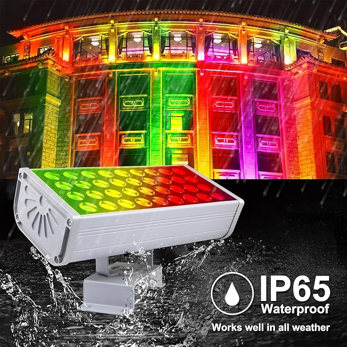 LED Wall Washer Lights RGBW 5000K Color Changing with RF Remote, Dimmable 144W Flood Lights for Church, Bridge, Hotel, Yard, Party, Wedding, Building Wall Decorations