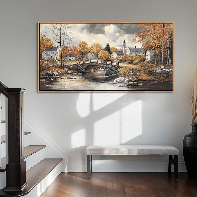 Canvas Wall Art for Living Room - Bridge Paintings Wall Decor Rustic Farmhouse Scenery Wall Pictures for Bedroom French Country Decor Country Style Bedroom Accent Landscape Artwork for Walls 24×48IN