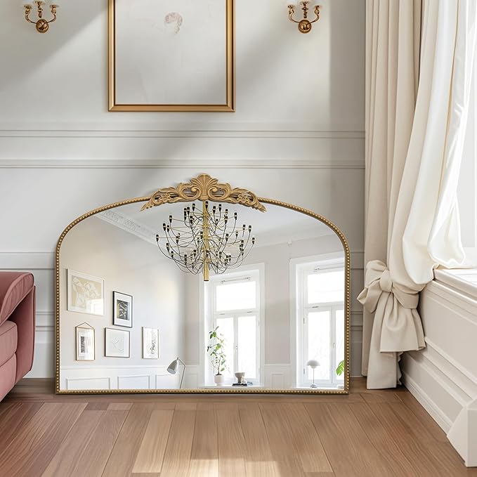 Micasso Large Gold Antique Mirror: 40"x 30" French Baroque Arched Mirror - Traditional Ornate Vintage Mirrors for Wall/Mantel/Entryway/Bathroom/Hallway - Home Decor for Living Room