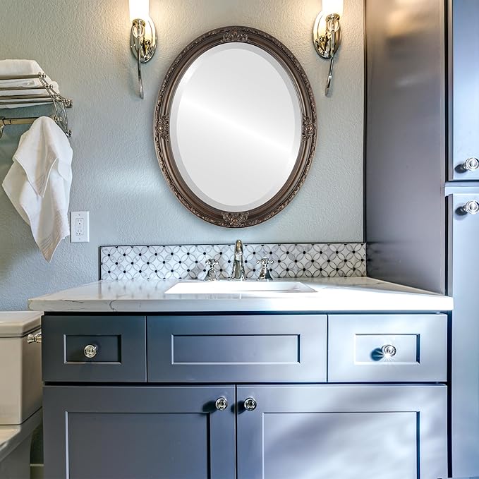 OVALCREST Oval Beveled Wall Mirror for Home Decor - Jefferson Style - Rubbed Bronze - 32x42 Outside Dimensions