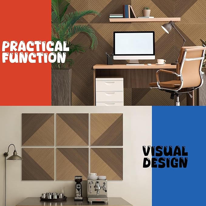 Acoustic Panels 6 Pack, Soundproof Wall Panels 23.6 x 23.6 Inches, Large Decorative Sound Absorbing Panels,Self-Adhesive Acoustic Treatment for Home Studio Office,Deep SymmetryLuxe