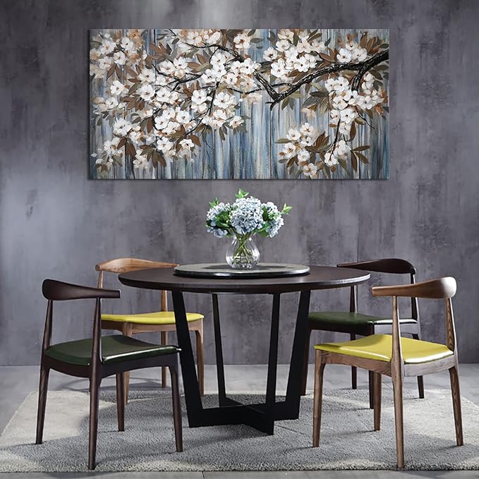 Large Canvas Wall Art for Living Room Wall Decor Abstract White Flower Tree with Gray Driftwood Picture Modern Framed Canvas Prints Artwork Ready to Hang for Bedroom Home Wall Decoration size 29x58