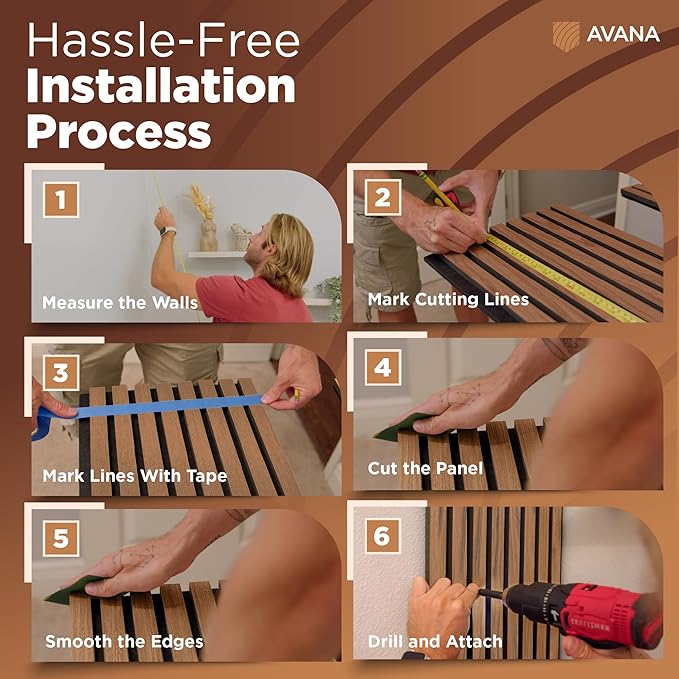 Avana Acoustic Wood Wall Panels – 94.4 x 12.6 Inch Rustic Walnut Acoustic Panels 2 PCs – Wall Panels For Interior Wall Decor For Homes, Offices, Studios – Sturdy and Durable Wood Panels For Wall