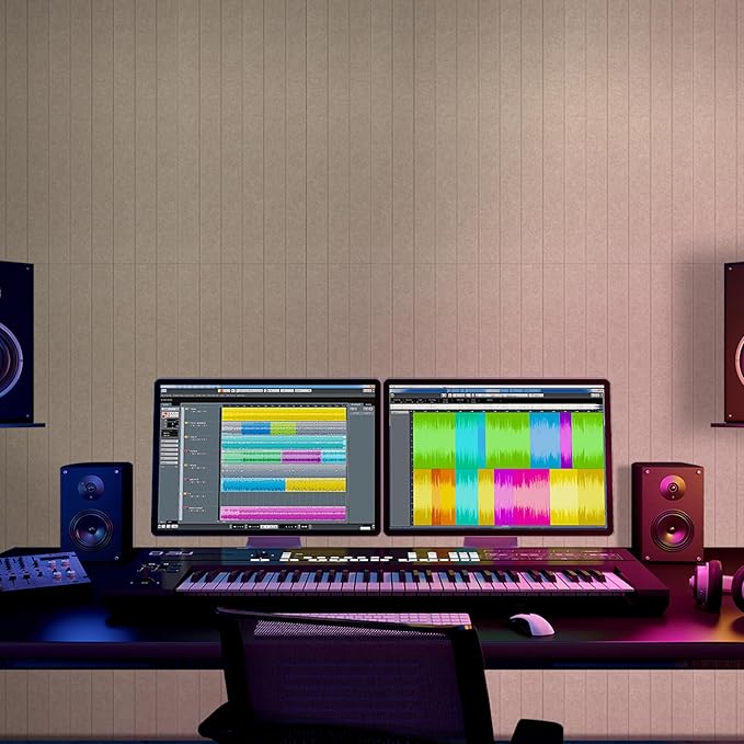 BUBOS 12 Pack Large Acoustic Panels,47.2x11.8Inch Soundproof Panels for Walls,Self Adhesive Acoustic Wall Panels,Decorative Sound Panels for Home Studio Office (White 01)