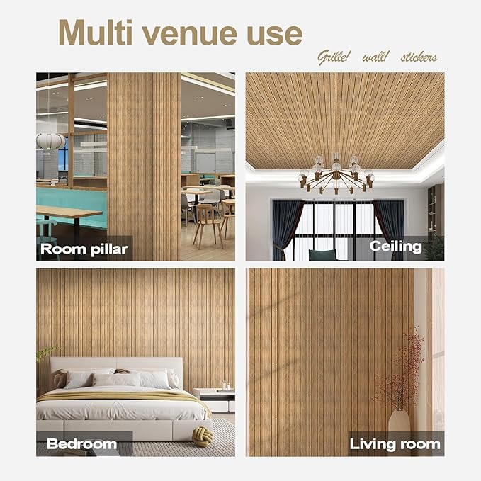 Wood Grain Slat 3D Wall Panel -15.75"x118"Soundproof Self-Adhesive Wall Sticker,Thickened Moisture Resistant Removable PVC Slat Wallpaper &Foam Paneling for Wall,Ceiling(Log Color,13Sq.ft)