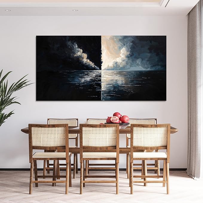 Abstract Large Wall Art Decor Wall Art Pictures for Living Room Abstract Canvas Art Wall Decor Modern Black and White Wall Art Prints Oversized Coastal Wall Art Bedroom Office Home Decor 29" X 58"