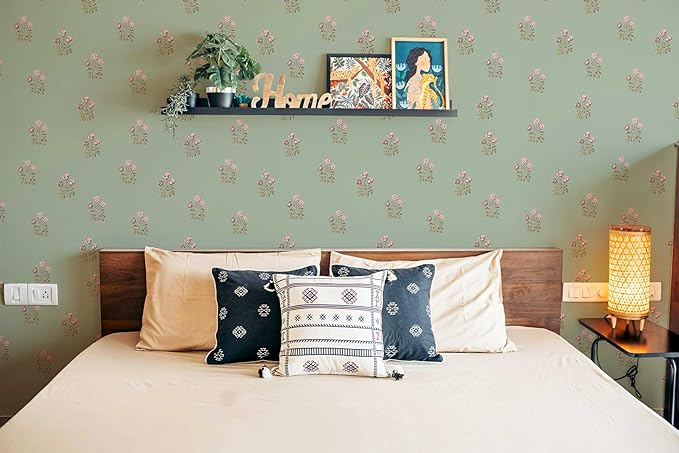 17.3'' x 393.7'' Floral Peel and Stick Wallpaper Green Floral Wall Paper Waterproof Contact Paper Removable Self Adhesive Wallpapers for Bedroom and Bathroom Wallpaper Cabinet Shelf