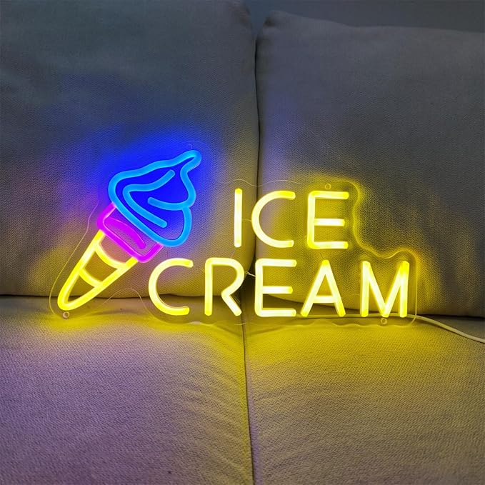 Ice Cream Neon Sign Ice Cream Light Ice Cream Signs for Business, Ice Cream Bar Sign Decor for Drinking Bar Party Bedroom Decoration Birthday Gift, 15.7"" x 7.8""