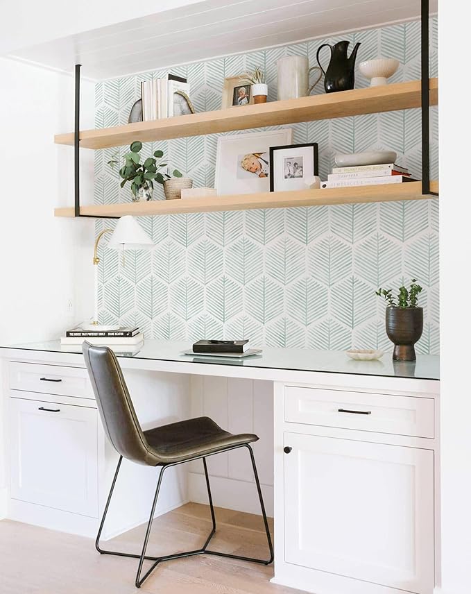 MelunMer Modern Peel and Stick Wallpaper Boho Contact Paper for Cabinets/Drawers 787In L 17.3In W Self Adhesive Removable Wallpaper for Bedroom/Bathroom Waterproof Geometric Contact Paper Green/White