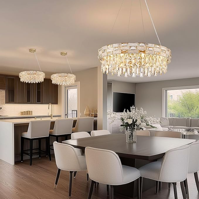 Modern Crystal Chandelier,8-Light Gold Chandelier Light Fixture Luxury K9 Crystal Oval Pendant Ceiling Light Fixture for Dining Living Room Kitchen Island Bar (D22.8Inch)