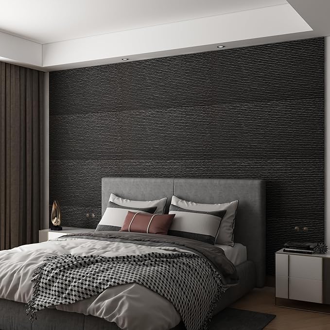 OUZUGIE 4 PCS Faux Stone Wall Panel 47.2’’ x 23.6’’ Interior Exterior Wall Decor 3D PU Panel with Flowing Water Design Black