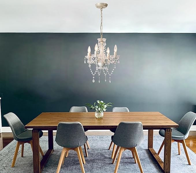 LaLuLa White and Gold Chandelier French Country Chandelier Lighting Mini Acrylic Crystal Chandelier 4 Light Modern Chandelier Lighting for Bedroom