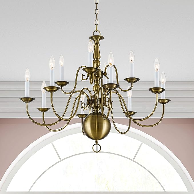 Livex Lighting 5014-01 Williamsburgh 12-Light Chandelier, Antique Brass, 25.75" x 1.0" x 25.75"