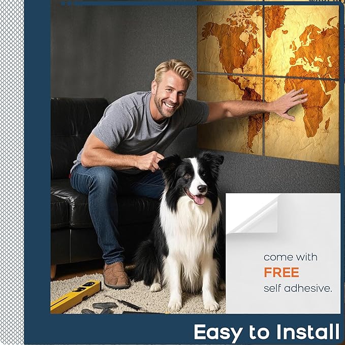 BUBOS 6 Pack Art Acoustic Panels Soundproof Wall Panel,70.8X47.2 Inches Large Sound Absorbing Panel,Self-Adhesive Decorative Acoustical Wall Panels, Acoustic Treatment for Home Office(World Map)