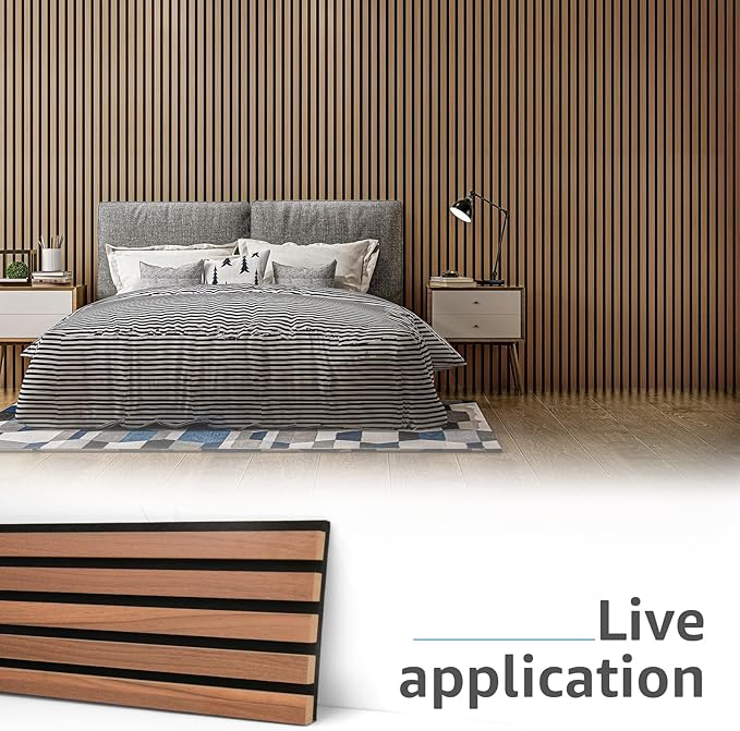 Art3d 4pcs-107 x 8in Slat Acoustic Panel for Wall and Ceiling, 3D Fluted Sound Absorbing Panel with Wood Finish, Walnut