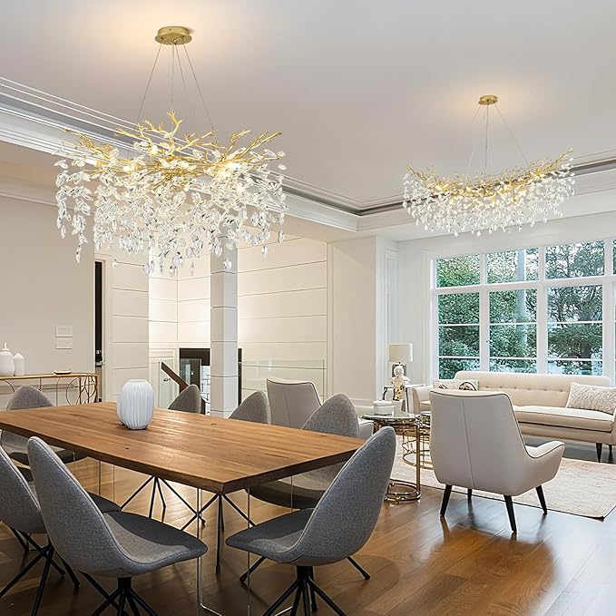 Modern Gold Crystal Chandeliers 31.5" Luxury K9 Crystal Large Chandelier for Living Room Mid Century Tree Branch Chandelier Ceiling Pendant Lighting Fixture for Bedroom Kitchen Staircase