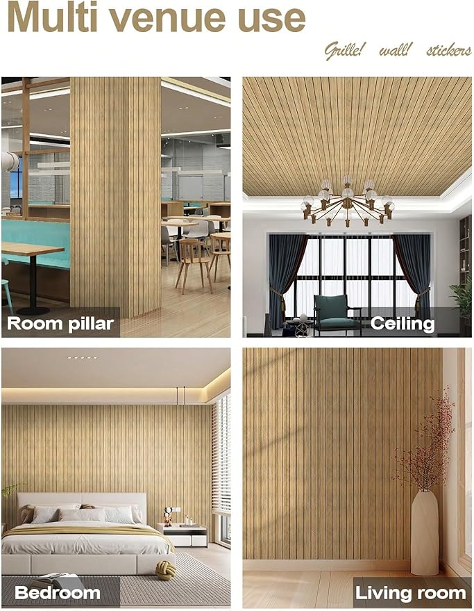 Wood Grain Slat 3D Wall Panel -23.6"x118"Soundproof Self-Adhesive Wall Sticker,Thickened Moisture Resistant Removable PVC Slat Wallpaper &Foam Paneling for Wall,Ceiling(Light Color,19.4Sq.ft)