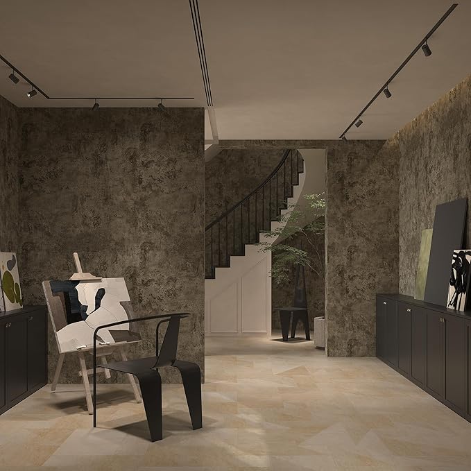 JSEVEM 31"×354" Extra Wide Thick Light Brown Grey Concrete Wallpaper Peel and Stick Industrial Brown Gray Concrete Cement Contact Paper Vinyl Adhesive Stickers for Bedroom Bathroom Office Room Walls