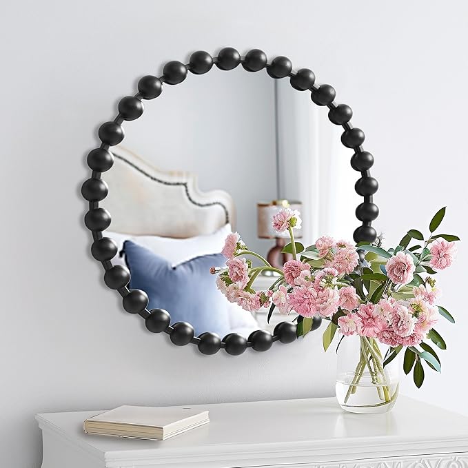 Madison Park Round Mirror, Metal Frame Circle Mirror 27 inch, Wall Art Decor Mounted Hanging for Entryway, Bathroom, hallway, Living Room, Vanity, Marlowe, Black