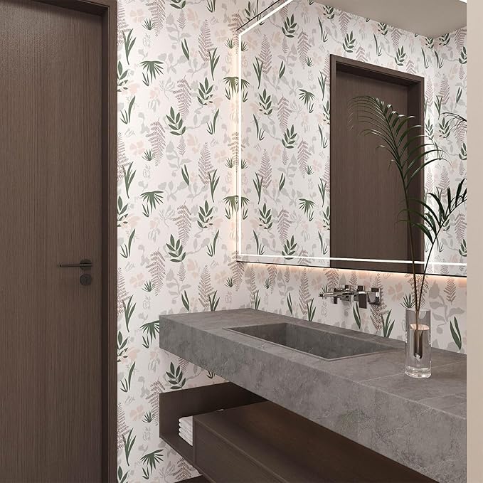 Leaf Wallpaper Peel and Stick Boho Wallpaper Vintage Floral Contact Paper Waterproof Self Adhesive Modern Wall Paper for Cabinet Walls Kitchen 17.3" × 118"