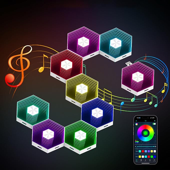 6 Pack Hexagon Lights Wall Panels - RGB Wall Decor Gaming Lights with Smart APP Music Sync, DIY Modular Assembled Hex Led Lights Panel for Bedroom, Game Room