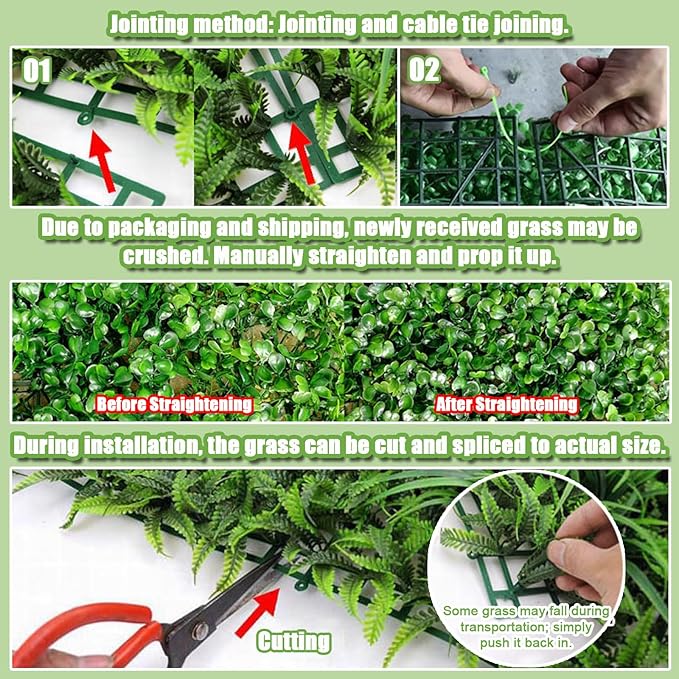 Artificial Grass Wall Panels 20"x20"(6pcs), Boxwood Hedge Green Wall Decor with Various Styles, Greenery Backdrop Privacy Screen for Indoor Home Wedding Birthday Decor Outdoor Patio (B01)