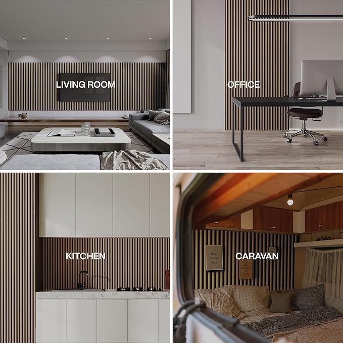 4-Pack Wood Slat Wall Panel – Velvet-Covered Wood Panels for Wall, Acoustic Panels for Interior Decor, Decorative Slat Paneling for Home, Office, Studio (Smoked Oak)