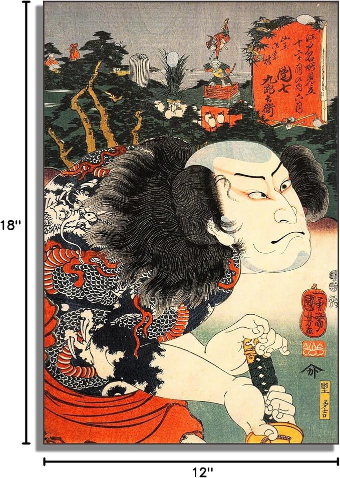 OKRA Utagawa Kuniyoshi Canvas Wall Art Kabuki Actor Nakamura Poses Poster Japanese Ukiyo-E Woodcut Art Animal Nature Landscape Poster Japanese Classic Wall Decor Unframed 12×18in/30×45cm