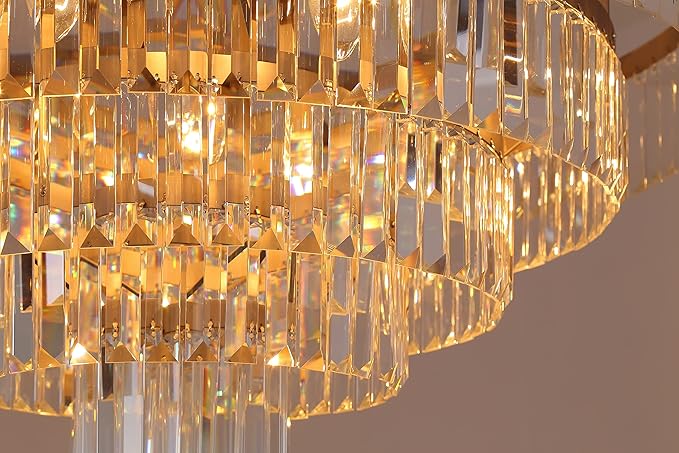 Modern Style Crystal Chandeliers & LightsRound Hanging Classic, Pendant Ceiling Chandelier Lighting Fixture 6-Tier for Dining Room Living Room(Nickel,31inch)