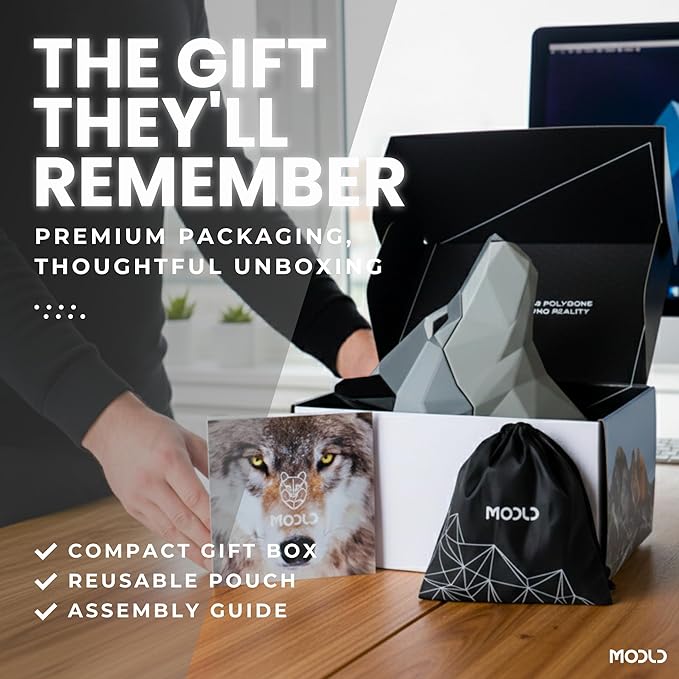 MODLD ‘The Howler’ – 3D Printed Geometric Wolf Head Wall Sculpture | Modern Faux Taxidermy Animal Living Room Decor, Bedroom Decor, Office | Unique Gift Idea | Wall Art for Living Room